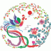 凤凰花环刺绣图案 龙凤