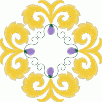 金色卷叶与紫色花朵图案 免费花样