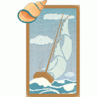海螺与帆船刺绣图案 免费花样