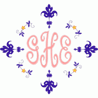 紫色花卉装饰的字母刺绣 免费花样