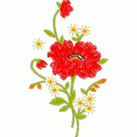 红色罂粟花刺绣图案 免费花样