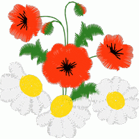 红色罂粟与雏菊图案 免费花样