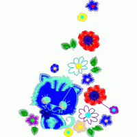 蓝色猫咪与彩色花朵图案 免费花样