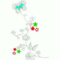 彩色蝴蝶与花卉藤蔓图案 免费花样
