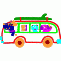 免费花样下载区,彩色卡通巴士载着可爱动物 卡通  公交车 free 贴布