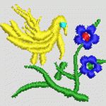 黄色小鸟与蓝色花朵图案 简单小花样