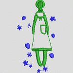 绿色卡通人物与蓝色花朵 简单小花样