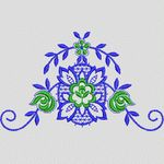 蓝色绿色花卉刺绣图案 简单小花样
