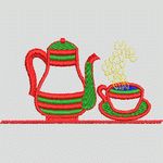 茶壶与茶杯刺绣图案 简单小花样