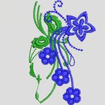 蓝色花朵与绿色藤蔓图案 简单小花样