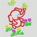 红色大象与彩色花朵 卡通童装