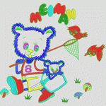 卡通熊玩偶与小鸟互动 卡通童装