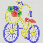 彩色刺绣自行车图案 卡通童装