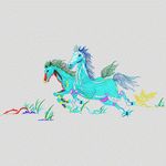 双马奔腾彩色刺绣图 卡通童装