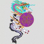 双龙护盾刺绣图案 卡通童装