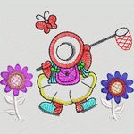 小女孩捕蝶花丛中 卡通童装