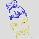 蓝色发髻女性刺绣图案 卡通童装