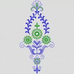蓝绿花卉刺绣图案 牛仔裤