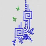 蓝色几何花卉刺绣图案 牛仔裤