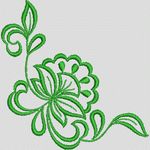绿色花卉刺绣图案 牛仔裤