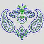 蓝绿佩斯利花纹图案 牛仔裤
