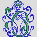 蓝绿交织的装饰字母图案 牛仔裤