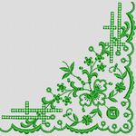 绿色刺绣花边角饰 牛仔裤