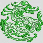 绿色龙形刺绣图案 牛仔裤