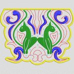 对称绿猫装饰图案 牛仔裤