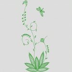绿色植物与蜻蜓刺绣图案 牛仔裤