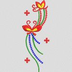 红色蝴蝶结花饰图案 牛仔裤
