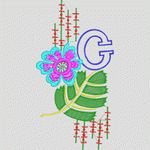 字母G与花卉刺绣图案 牛仔裤