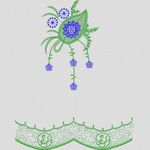 绿色植物与蓝色花朵刺绣图案 家纺窗帘