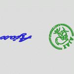 蓝色签名与绿色徽章 章仔字母