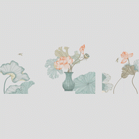 墙布 荷花瓶三联 背景墙绣花花样版带下载