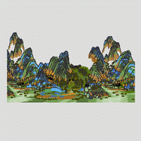 千里江山 背景墙 地形图绣花花样版带下载