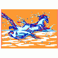 马在橙色背景中跳跃 马墙布 背景墙绣花花样版带下载