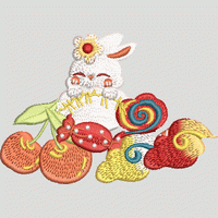 可爱兔子与糖果装饰绣花花样版带下载