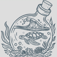 海龟瓶中游 瓶中海龟线条画-DST格式绣花花样版带下载