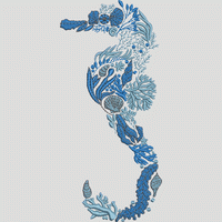 蓝色海洋生物刺绣图案 花海马——海洋生物-DST格式绣花花样版带下载