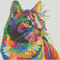 彩色拼贴猫头像 色块猫绣花花样版带下载