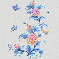 蓝紫花卉蝴蝶刺绣图案 靓花  旗袍绣花花样版带下载
