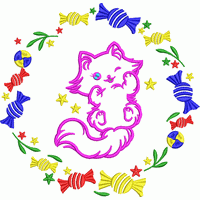 糖果猫咪装饰图案 猫绣花花样版带下载